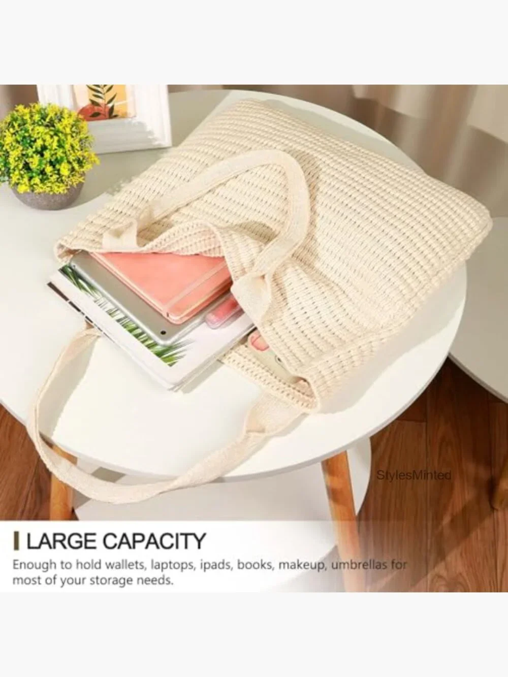 Cream Crochet Tote Bag